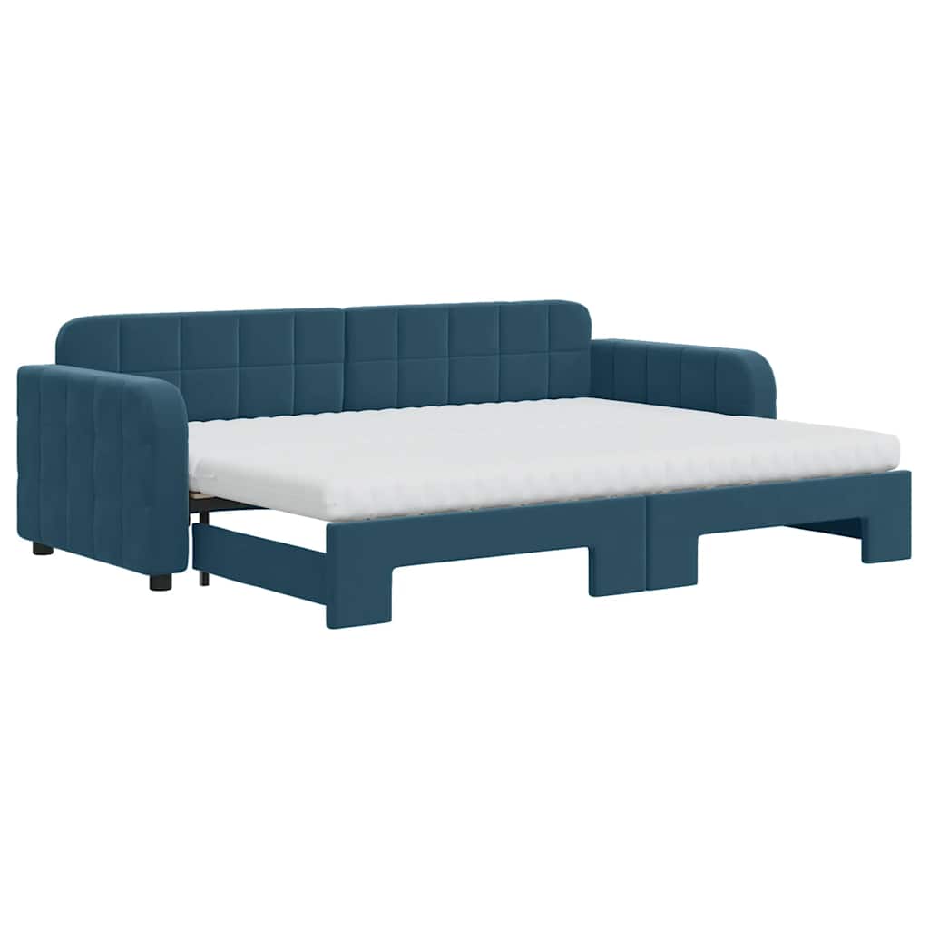 vidaXL Sofa rozsuwana z materacami, niebieska, 80x200 cm, aksamit