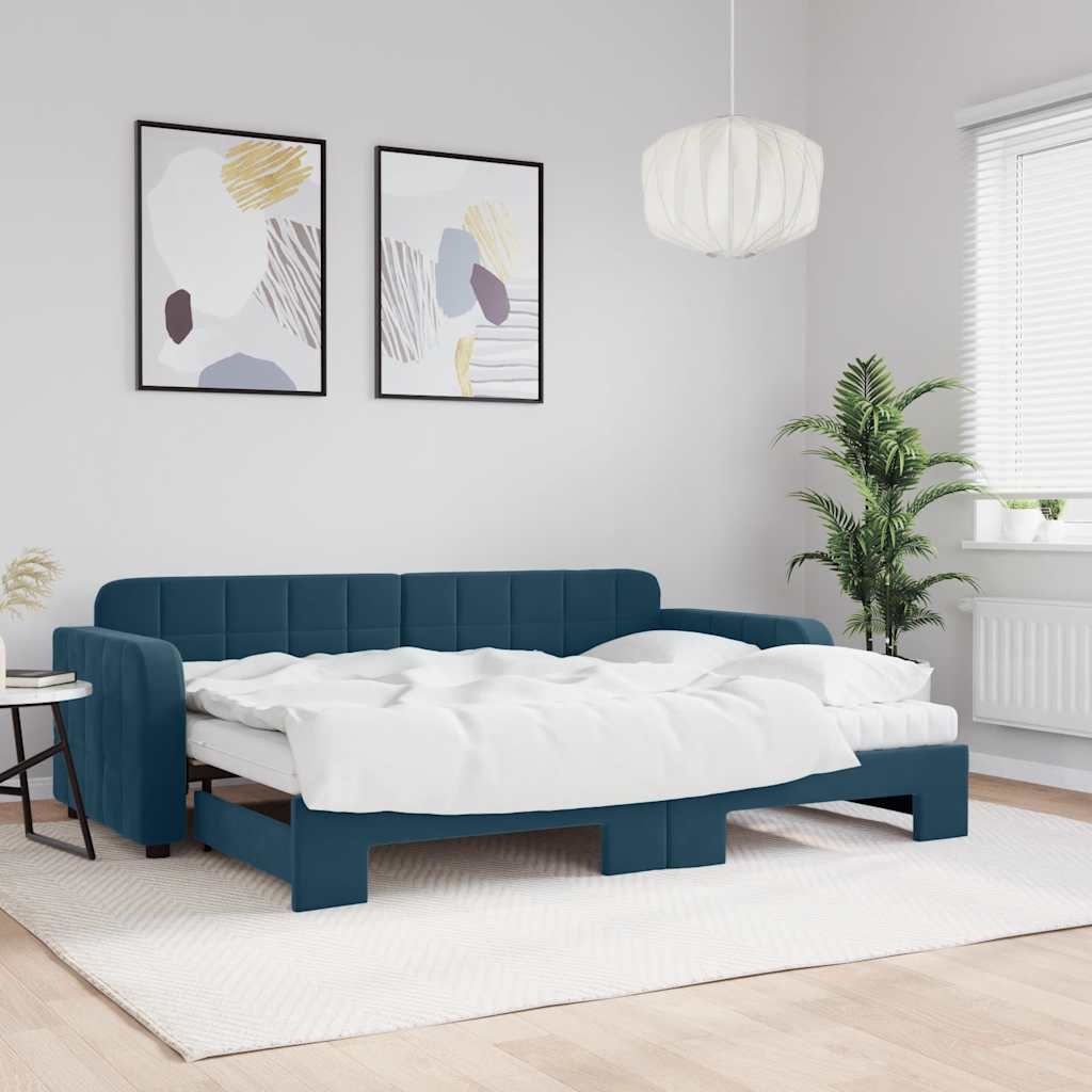 vidaXL Sofa rozsuwana z materacami, niebieska, 80x200 cm, aksamit