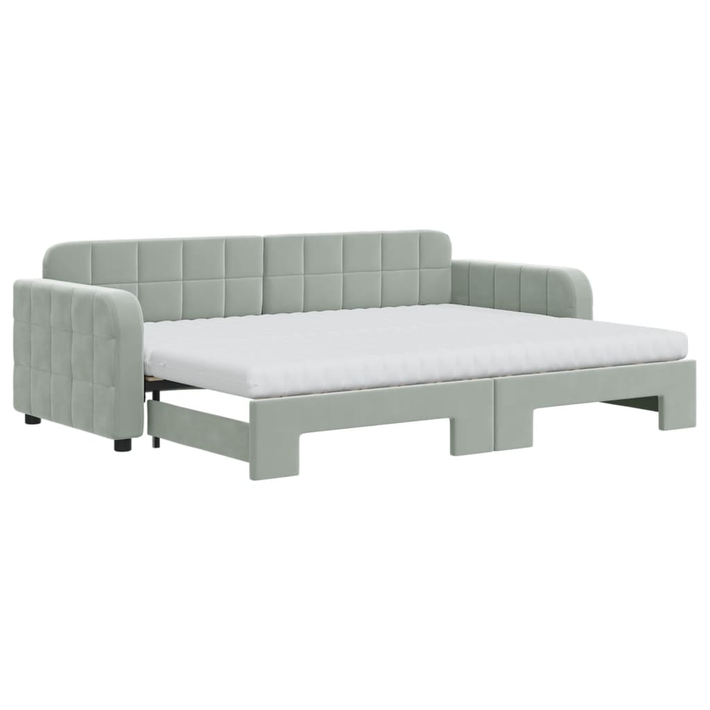 vidaXL Sofa rozsuwana z materacami, jasnoszara, 80x200 cm, aksamit