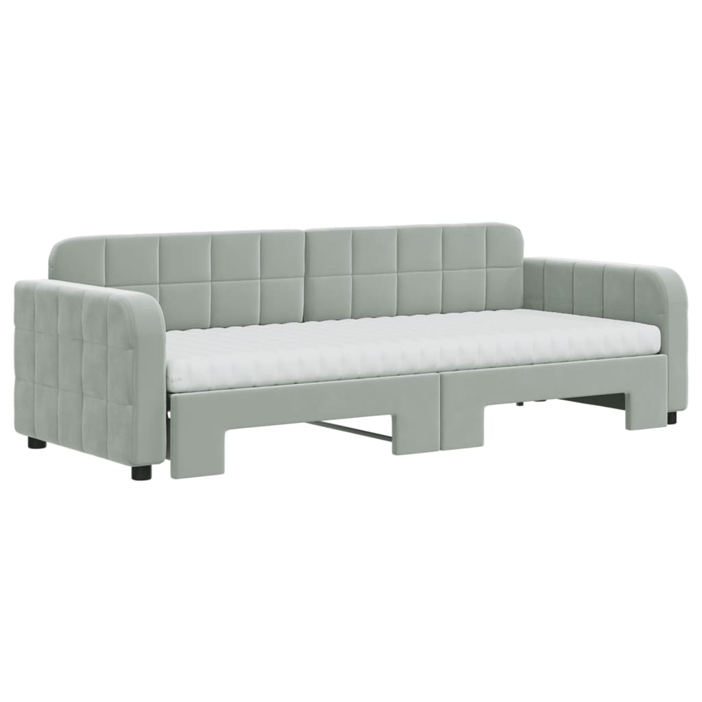 vidaXL Sofa rozsuwana z materacami, jasnoszara, 80x200 cm, aksamit