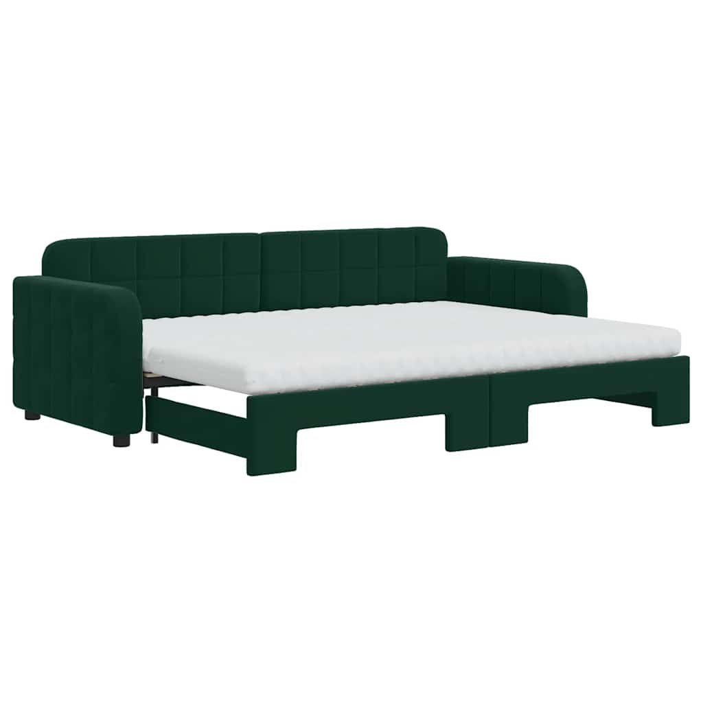 vidaXL Sofa rozsuwana z materacami, ciemnozielona, 80x200 cm, aksamit
