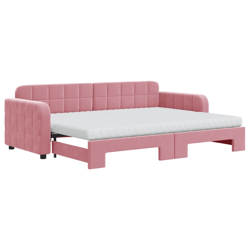 vidaXL Sofa rozsuwana z materacami, różowa, 80x200 cm, aksamit