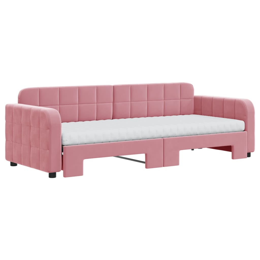 vidaXL Sofa rozsuwana z materacami, różowa, 80x200 cm, aksamit