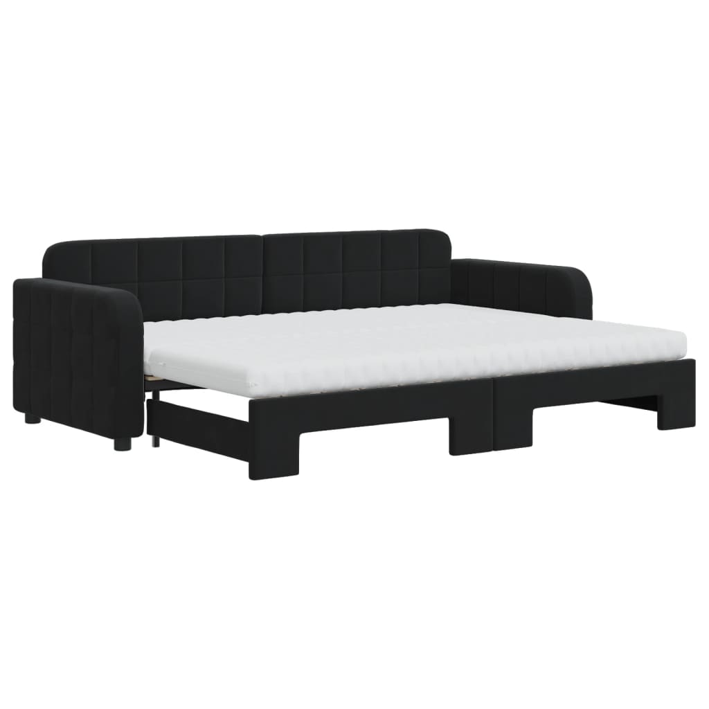 vidaXL Sofa rozsuwana z materacami, czarna, 80x200 cm, aksamit