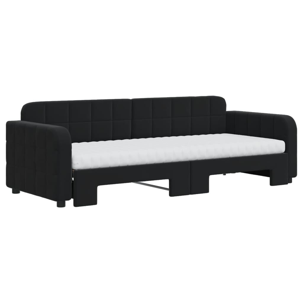 vidaXL Sofa rozsuwana z materacami, czarna, 80x200 cm, aksamit