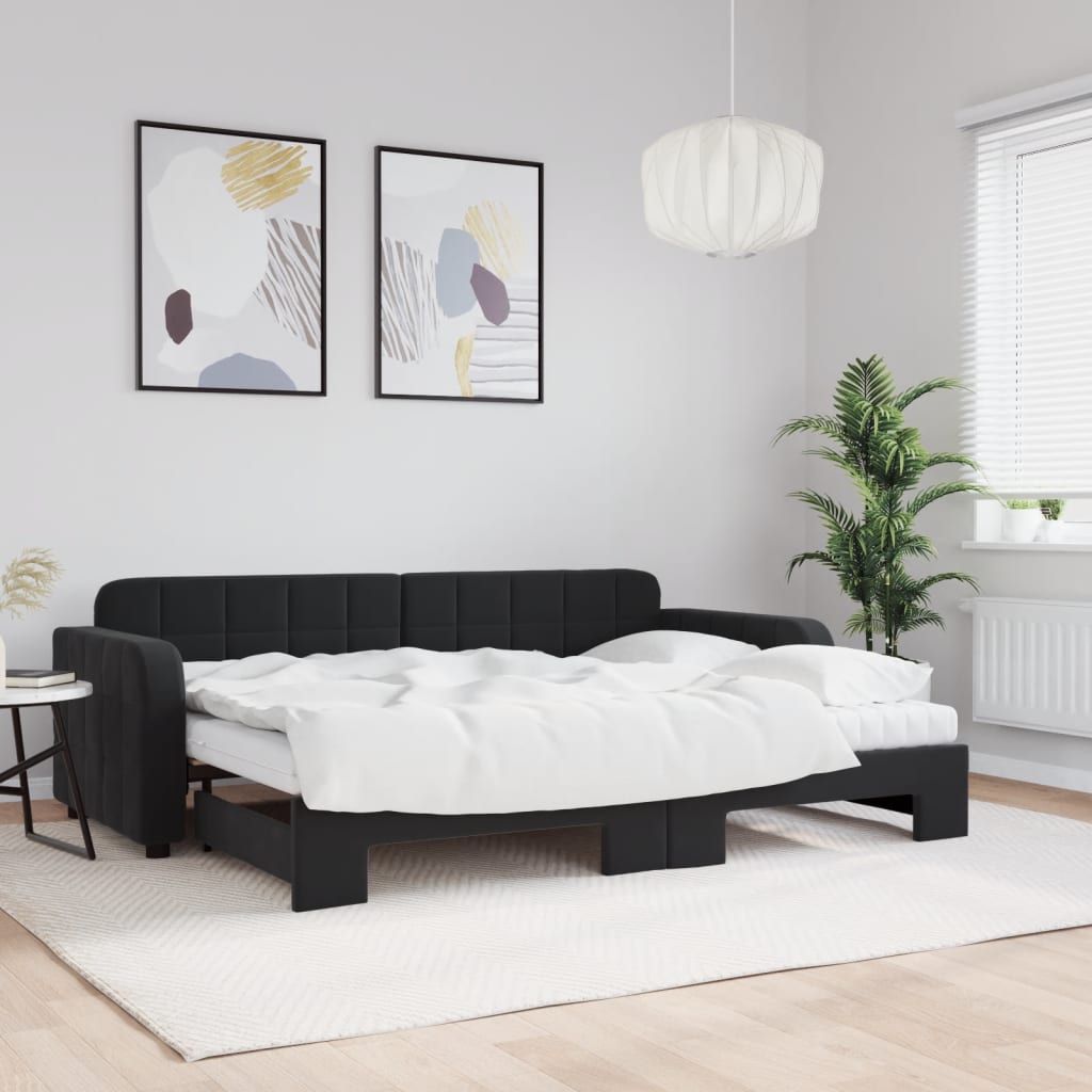 vidaXL Sofa rozsuwana z materacami, czarna, 80x200 cm, aksamit