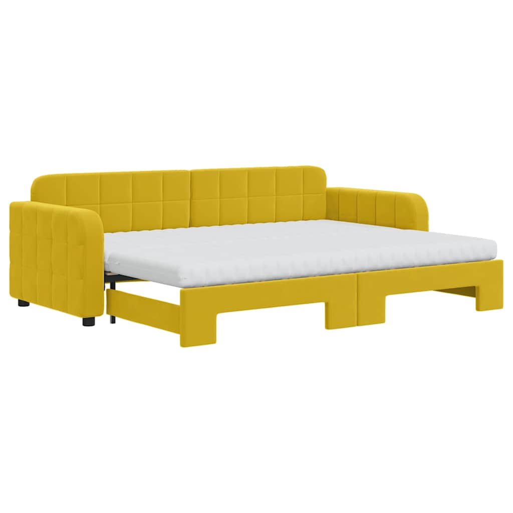 vidaXL Sofa rozsuwana z materacami, żółta, 80x200 cm, aksamit