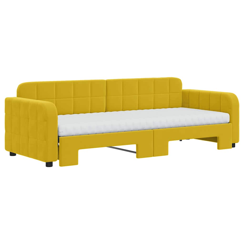 vidaXL Sofa rozsuwana z materacami, żółta, 80x200 cm, aksamit