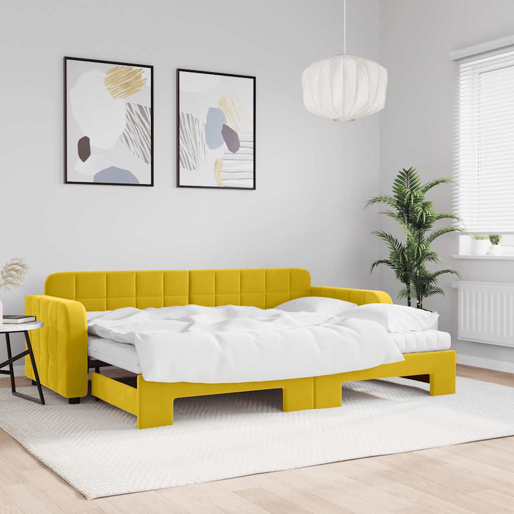 vidaXL Sofa rozsuwana z materacami, żółta, 80x200 cm, aksamit