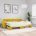 vidaXL Sofa rozsuwana z materacami, żółta, 80x200 cm, aksamit