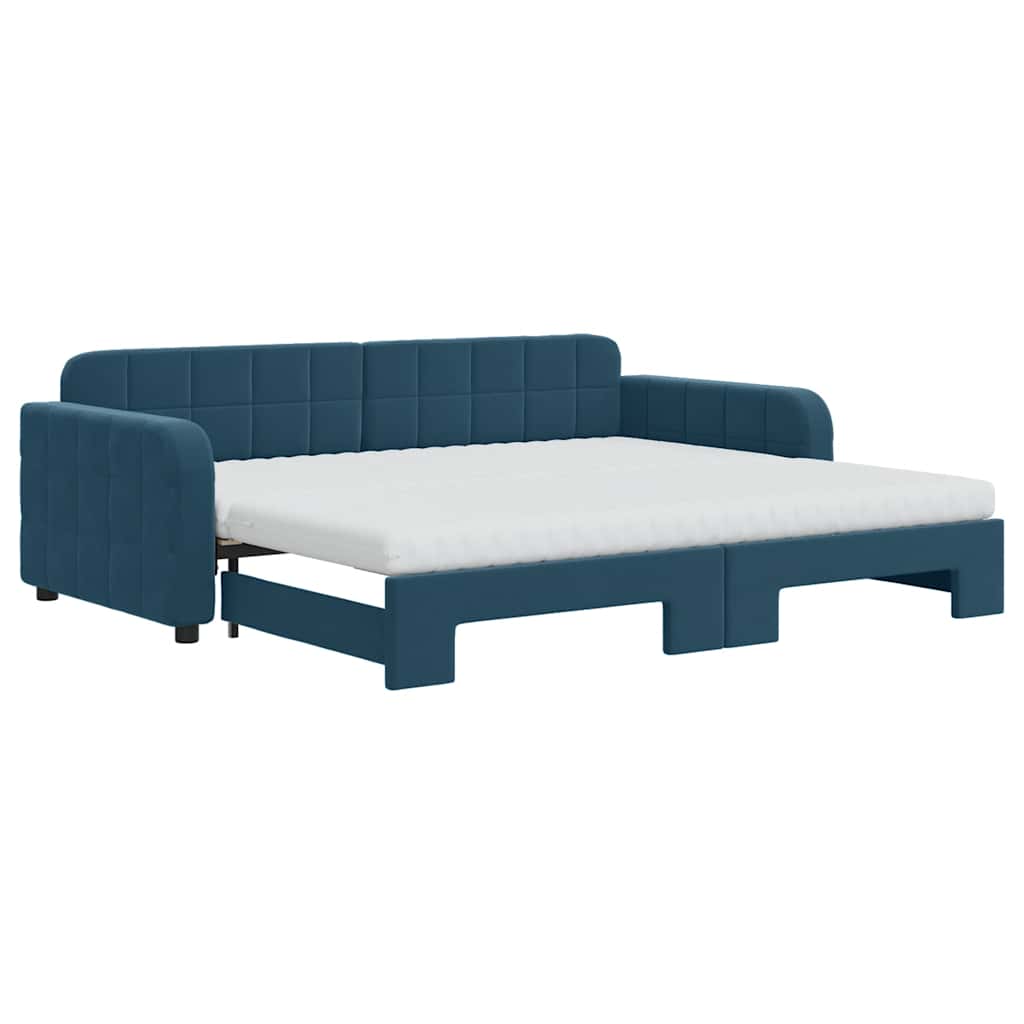 vidaXL Sofa rozsuwana z materacami, niebieska, 90x200 cm, aksamit
