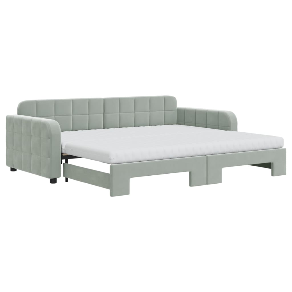 vidaXL Sofa rozsuwana z materacami, jasnoszara, 90x200 cm, aksamit