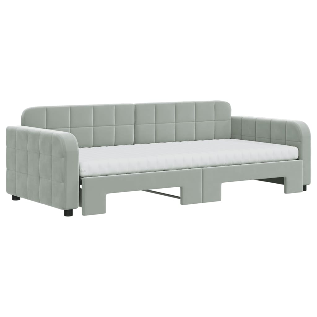 vidaXL Sofa rozsuwana z materacami, jasnoszara, 90x200 cm, aksamit