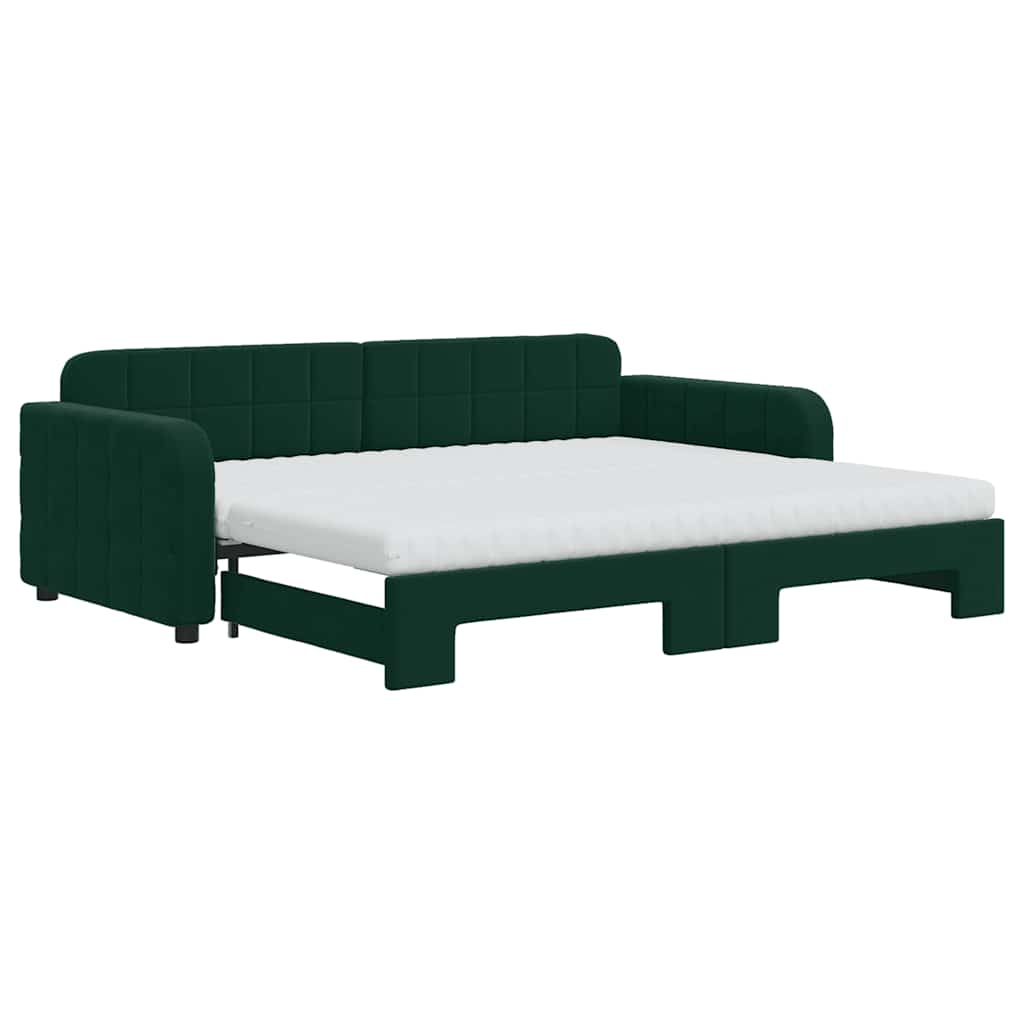 vidaXL Sofa rozsuwana z materacami, ciemnozielona, 90x200 cm, aksamit