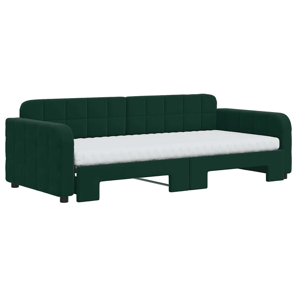 vidaXL Sofa rozsuwana z materacami, ciemnozielona, 90x200 cm, aksamit