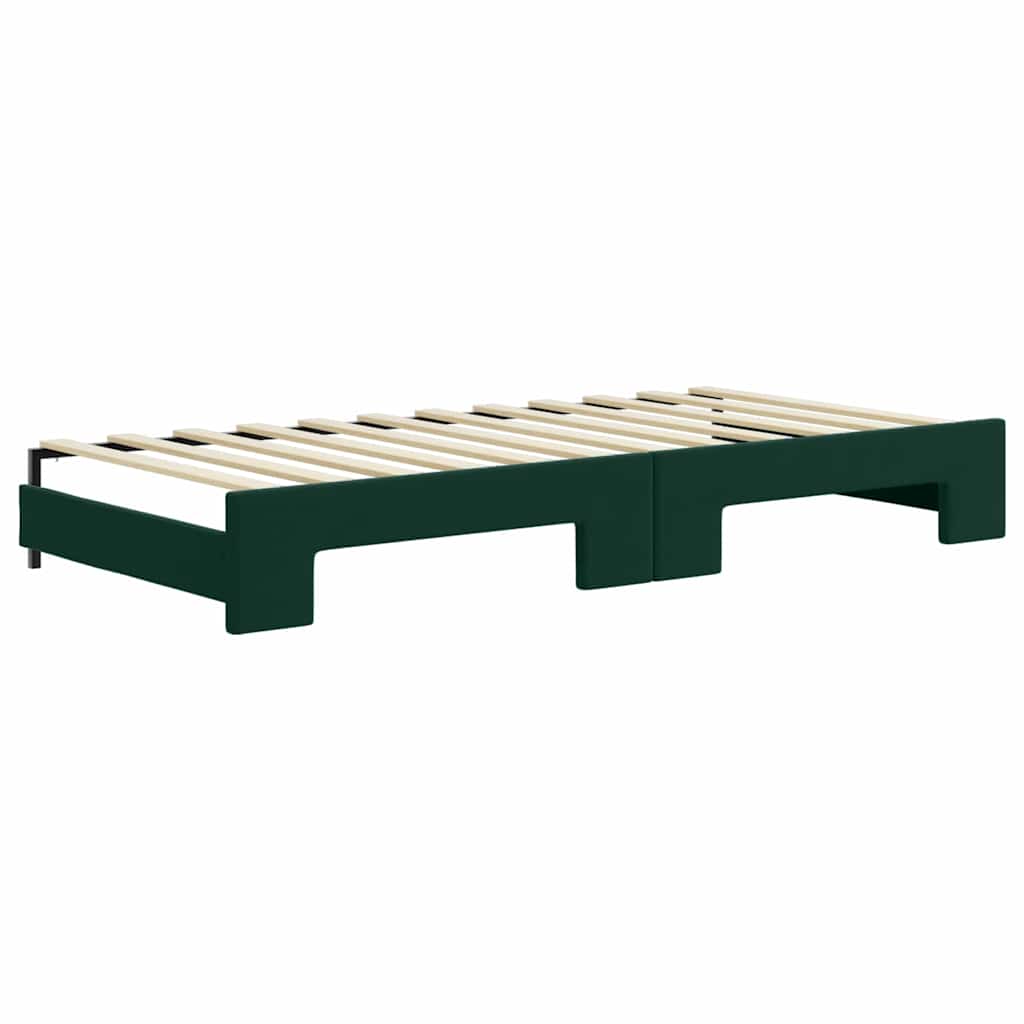 vidaXL Sofa rozsuwana z materacami, ciemnozielona, 90x200 cm, aksamit