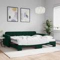 vidaXL Sofa rozsuwana z materacami, ciemnozielona, 90x200 cm, aksamit
