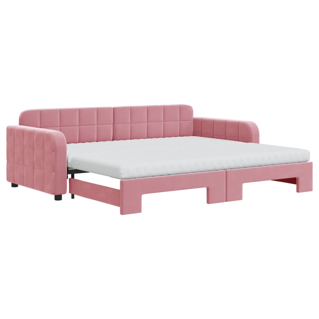 vidaXL Sofa rozsuwana z materacami, różowa, 90x200 cm, aksamit