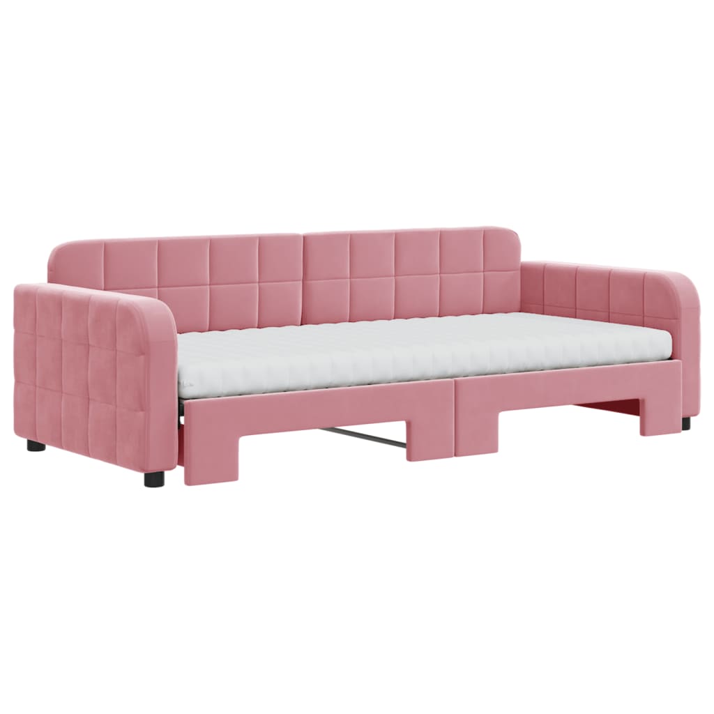vidaXL Sofa rozsuwana z materacami, różowa, 90x200 cm, aksamit