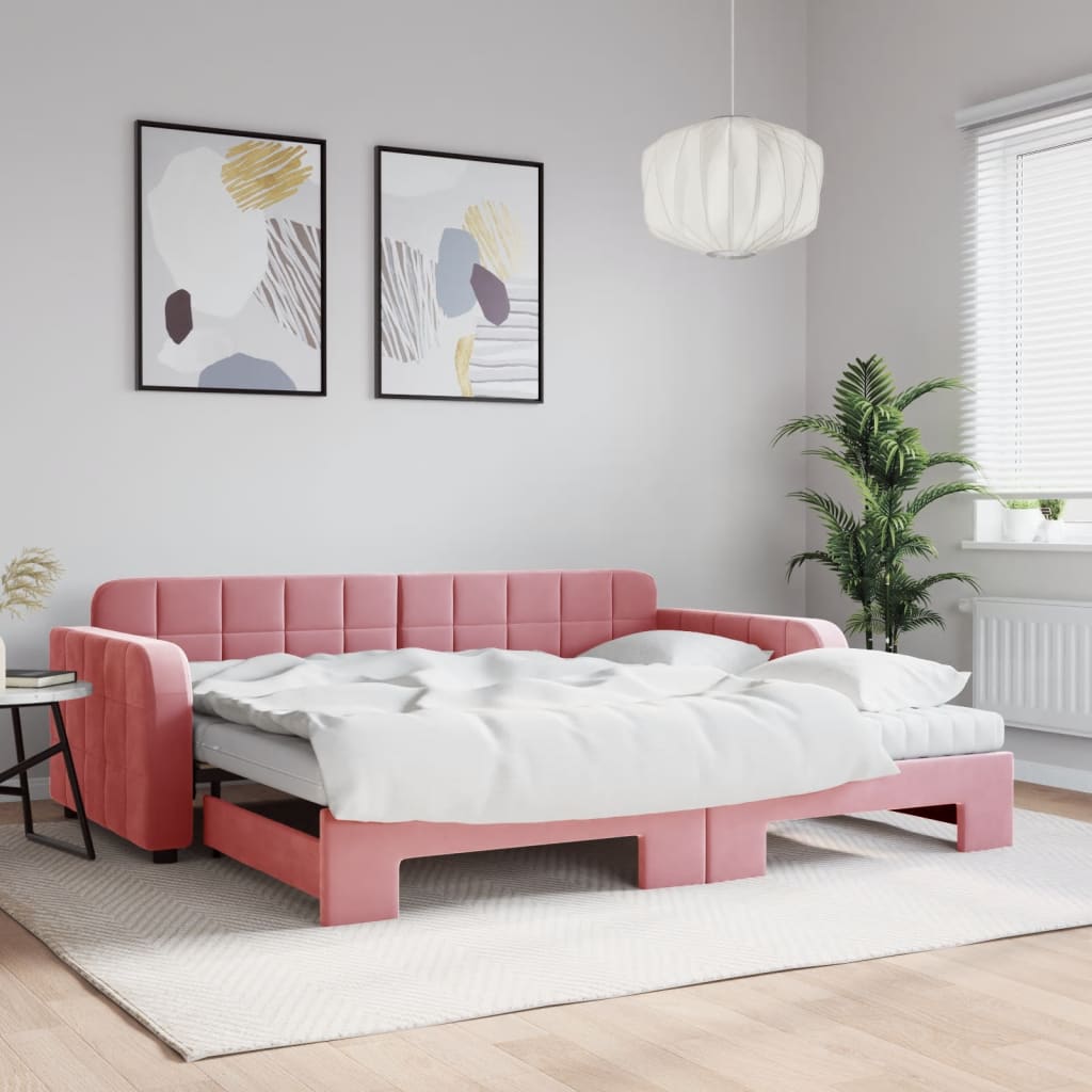 vidaXL Sofa rozsuwana z materacami, różowa, 90x200 cm, aksamit