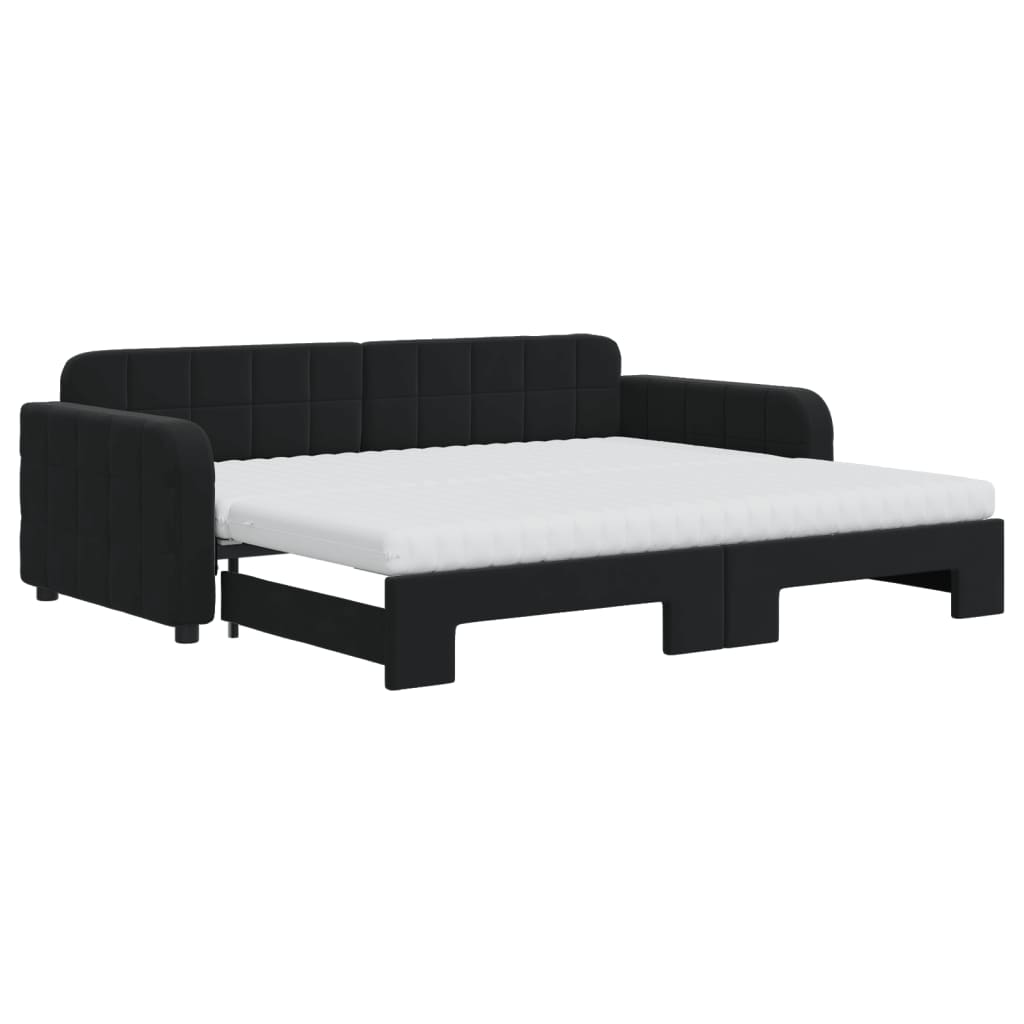 vidaXL Sofa rozsuwana z materacami, czarna, 90x200 cm, aksamit