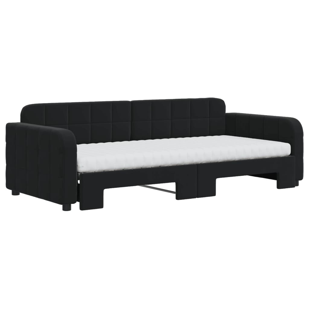 vidaXL Sofa rozsuwana z materacami, czarna, 90x200 cm, aksamit
