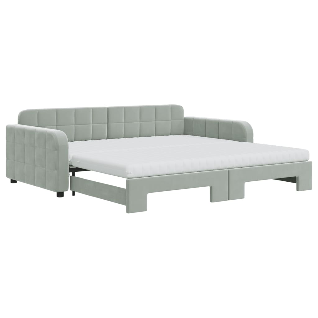 vidaXL Sofa rozsuwana z materacami, jasnoszara, 100x200 cm, aksamit