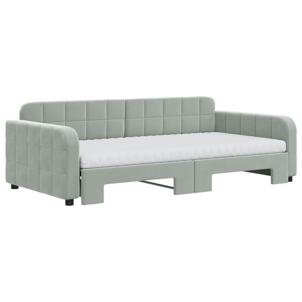 vidaXL Sofa rozsuwana z materacami, jasnoszara, 100x200 cm, aksamit