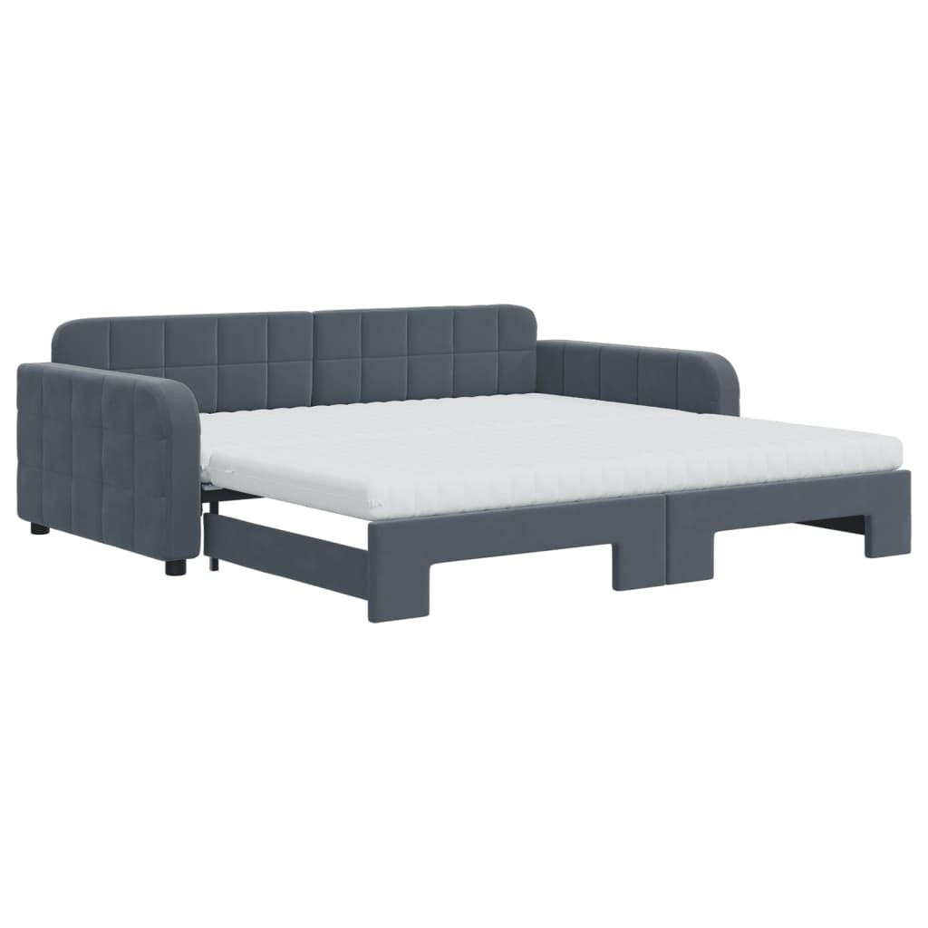 vidaXL Sofa rozsuwana z materacami, ciemnoszara, 100x200 cm, aksamit