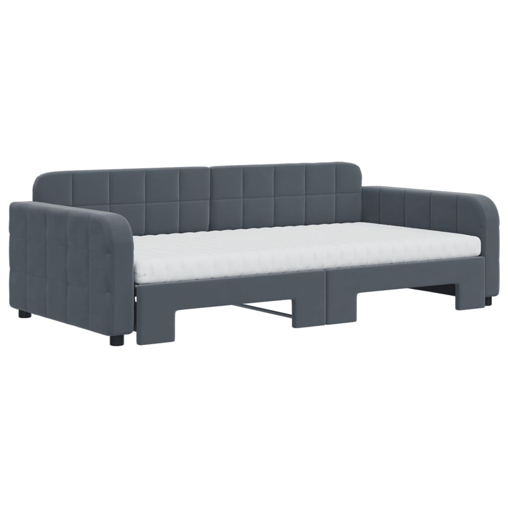 vidaXL Sofa rozsuwana z materacami, ciemnoszara, 100x200 cm, aksamit