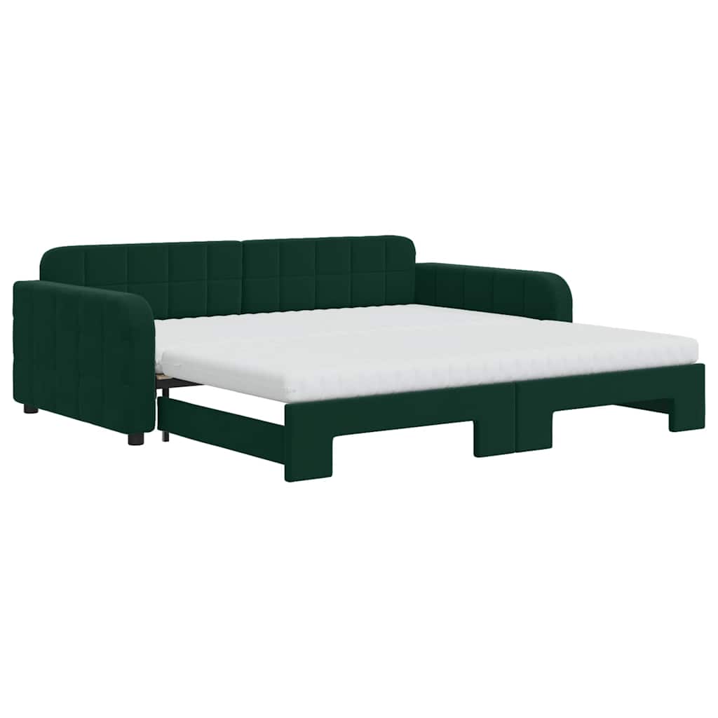 vidaXL Sofa rozsuwana z materacami, ciemnozielona, 100x200 cm, aksamit