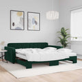 vidaXL Sofa rozsuwana z materacami, ciemnozielona, 100x200 cm, aksamit
