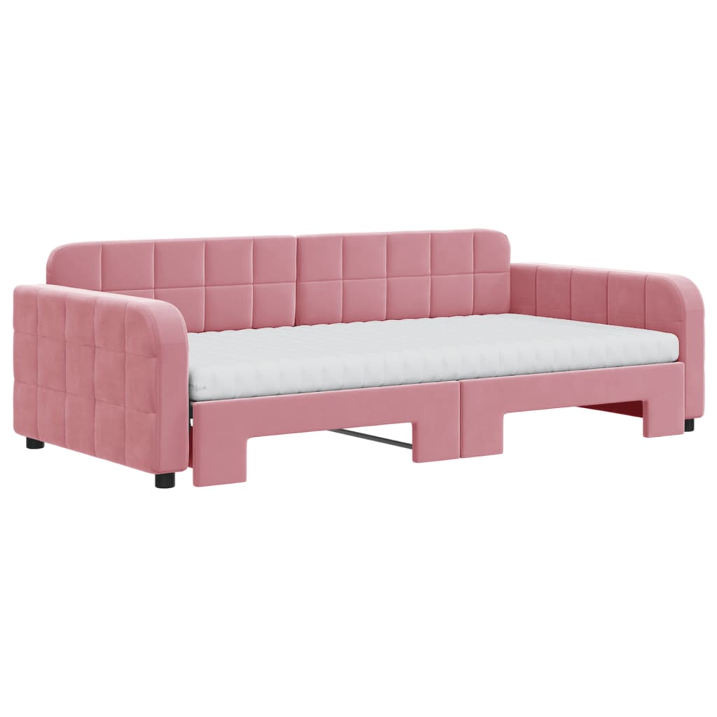 vidaXL Sofa rozsuwana z materacami, różowa, 100x200 cm, aksamit