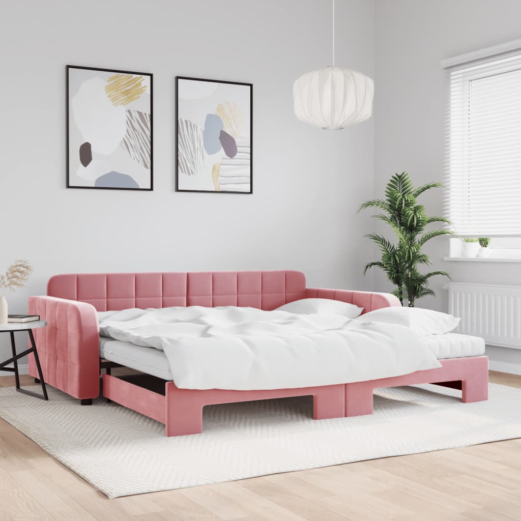 vidaXL Sofa rozsuwana z materacami, różowa, 100x200 cm, aksamit