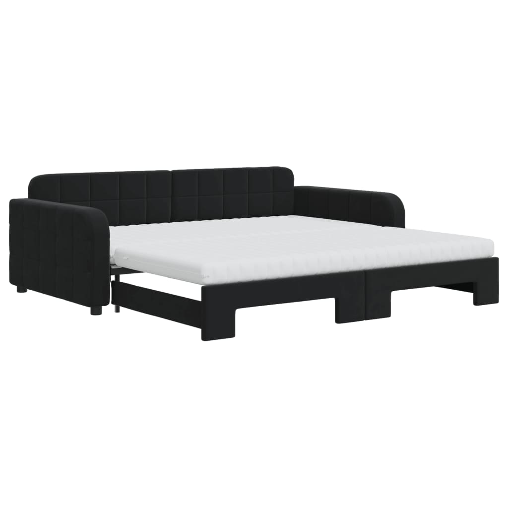vidaXL Sofa rozsuwana z materacami, czarna, 100x200 cm, aksamit