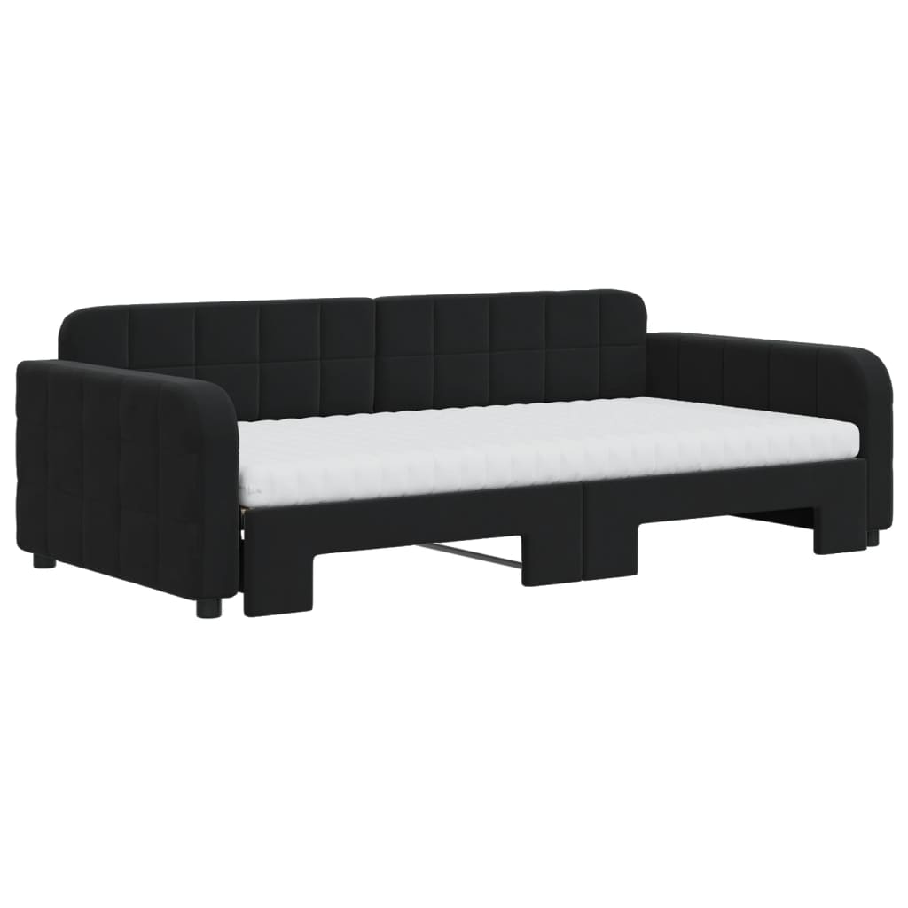 vidaXL Sofa rozsuwana z materacami, czarna, 100x200 cm, aksamit