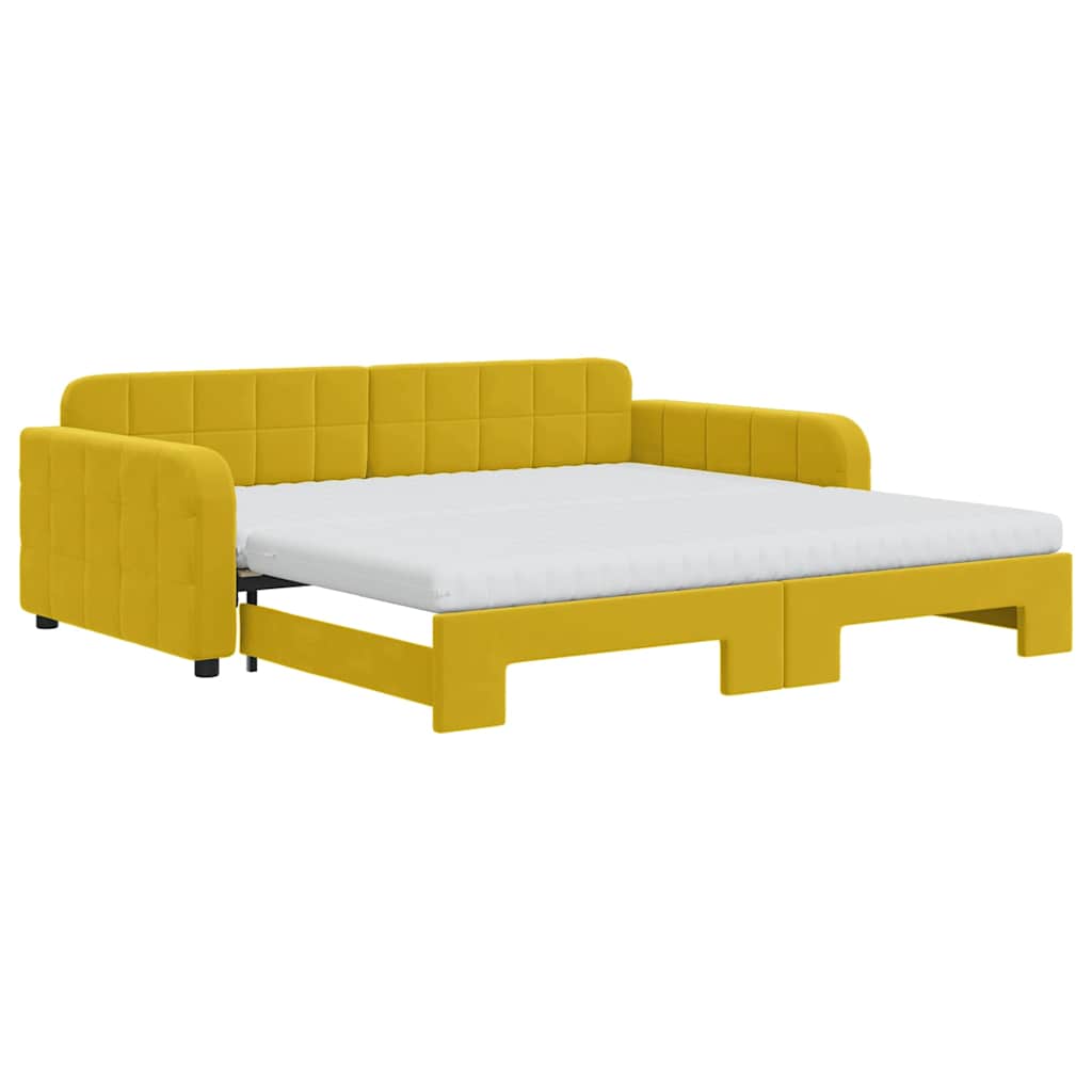 vidaXL Sofa rozsuwana z materacami, żółta, 100x200 cm, aksamit