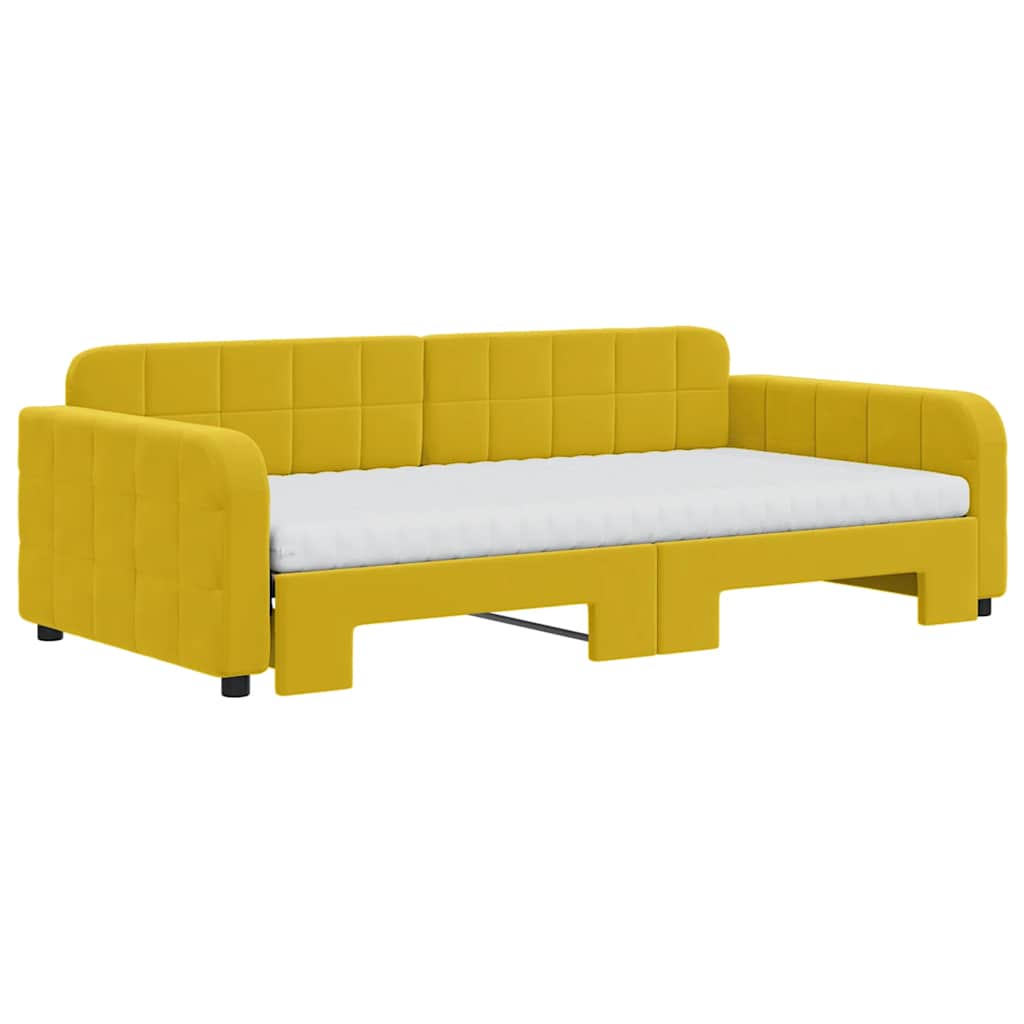 vidaXL Sofa rozsuwana z materacami, żółta, 100x200 cm, aksamit