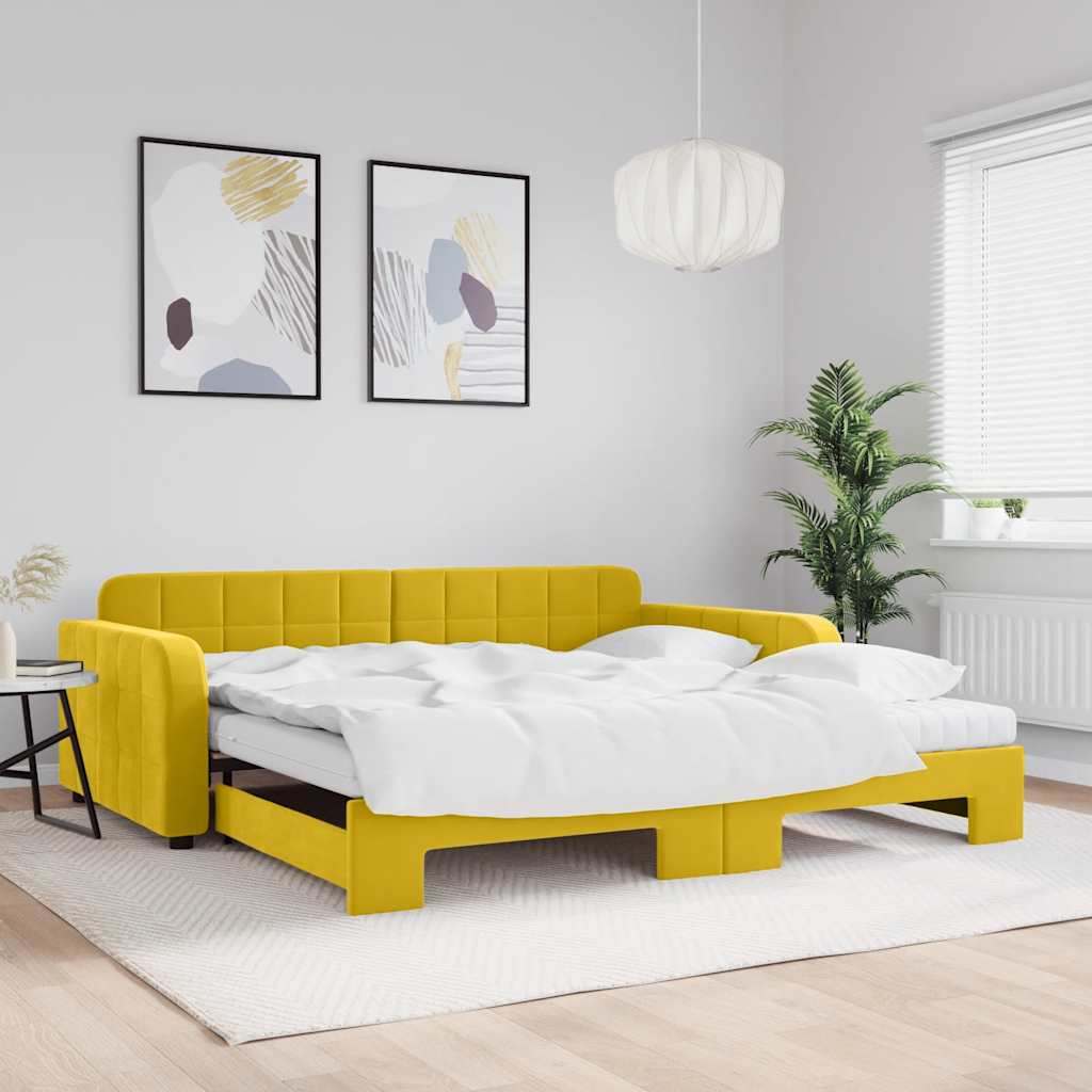 vidaXL Sofa rozsuwana z materacami, żółta, 100x200 cm, aksamit