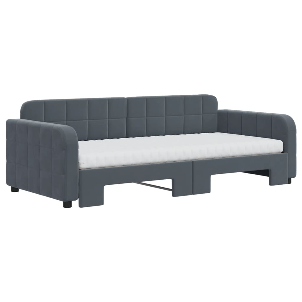 vidaXL Sofa rozsuwana z materacami, ciemnoszara, 90x190 cm, aksamit
