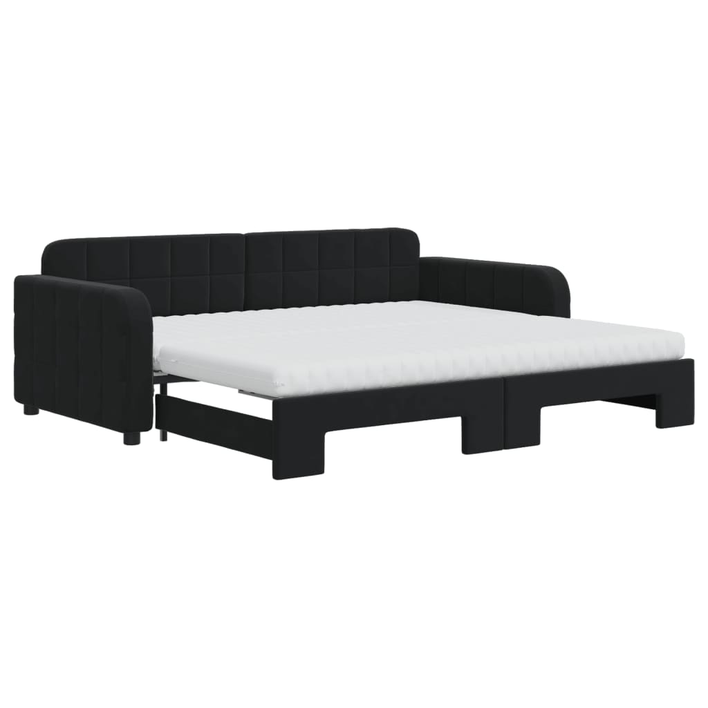 vidaXL Sofa rozsuwana z materacami, czarna, 90x190 cm, aksamit