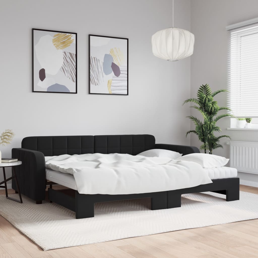 vidaXL Sofa rozsuwana z materacami, czarna, 90x190 cm, aksamit