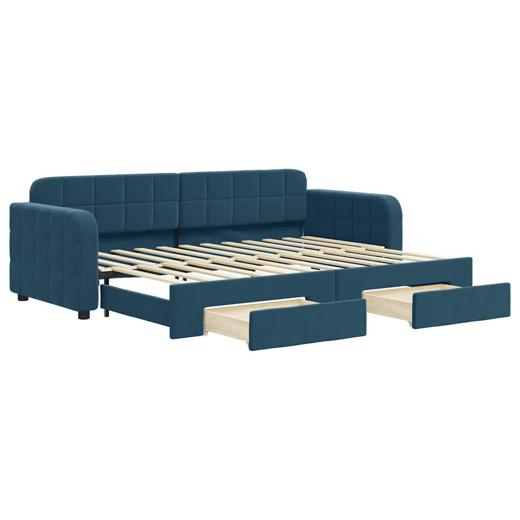 vidaXL Sofa rozsuwana z szufladami, niebieska, 80x200 cm, aksamit