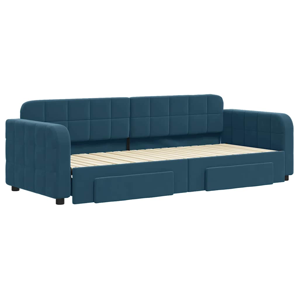 vidaXL Sofa rozsuwana z szufladami, niebieska, 80x200 cm, aksamit