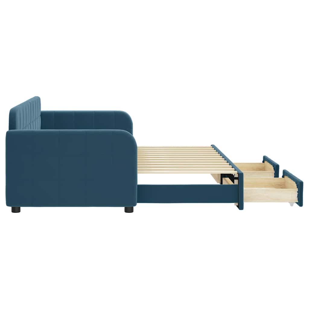 vidaXL Sofa rozsuwana z szufladami, niebieska, 80x200 cm, aksamit