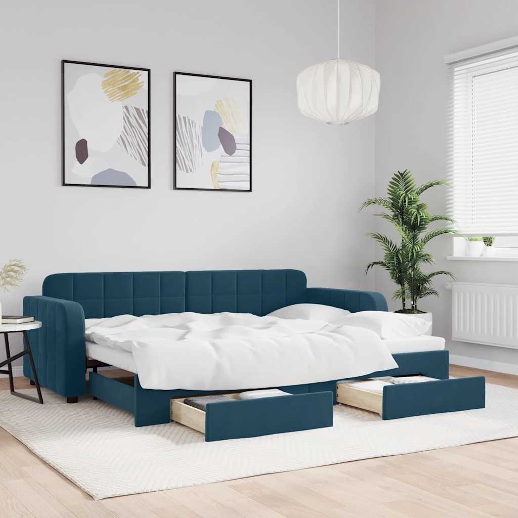 vidaXL Sofa rozsuwana z szufladami, niebieska, 80x200 cm, aksamit