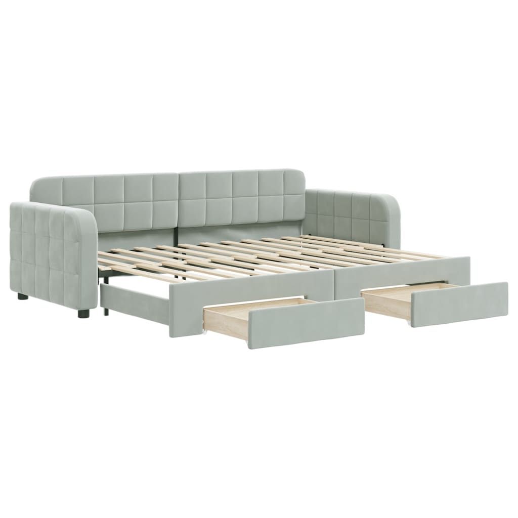 vidaXL Sofa rozsuwana z szufladami, jasnoszara, 80x200 cm, aksamit