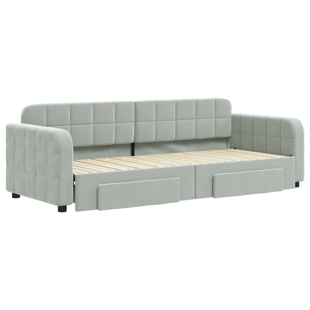 vidaXL Sofa rozsuwana z szufladami, jasnoszara, 80x200 cm, aksamit