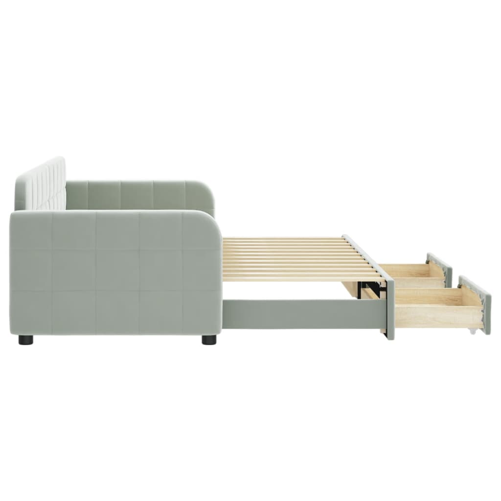 vidaXL Sofa rozsuwana z szufladami, jasnoszara, 80x200 cm, aksamit