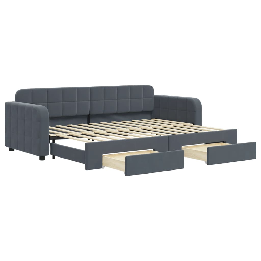 vidaXL Sofa rozsuwana z szufladami, ciemnoszara, 80x200 cm, aksamit
